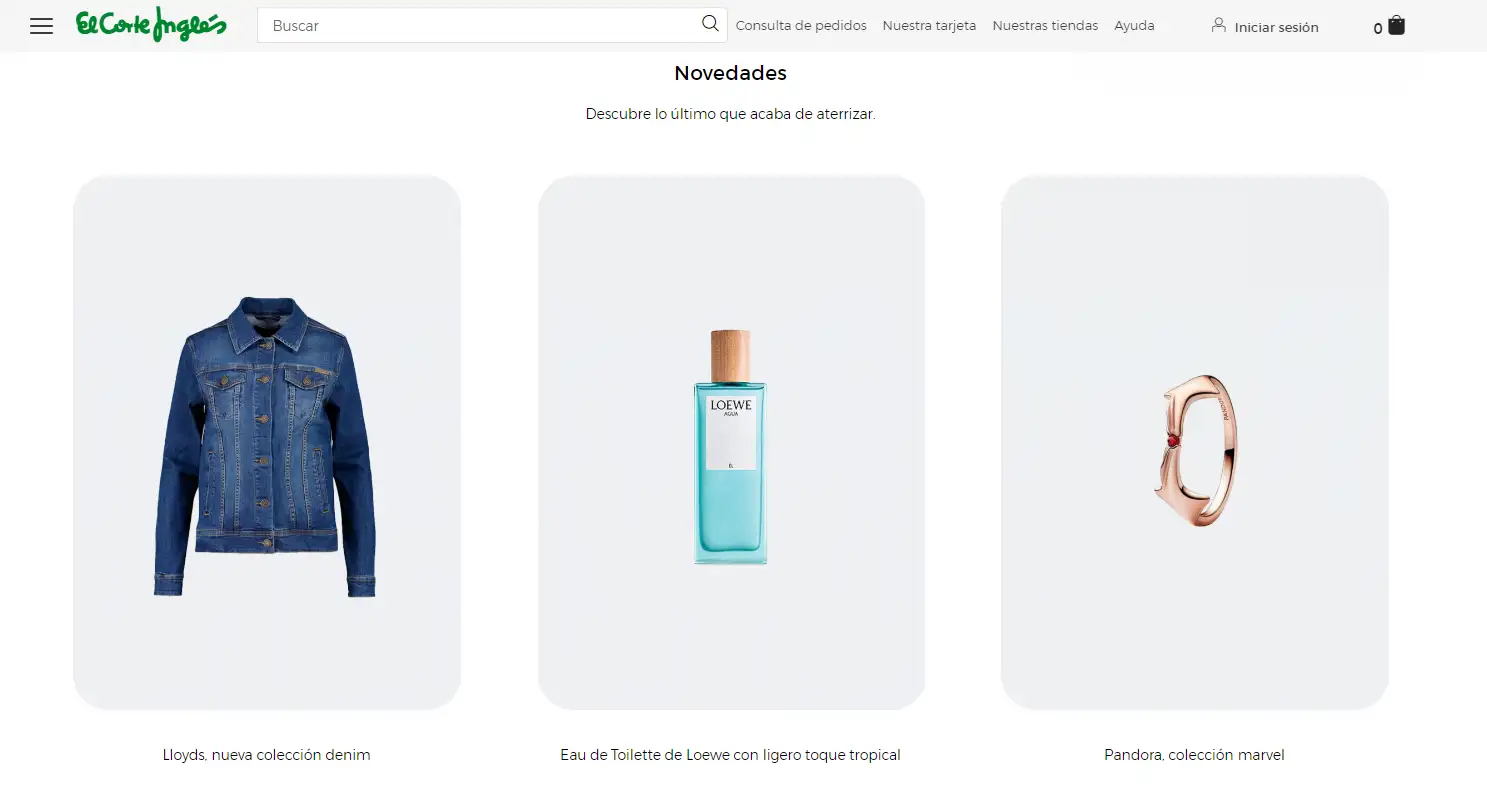 Homepage of El Corte Inglés