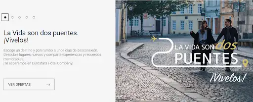 Eurostars Hotel website in Spanish with a catchy phrase that resonates with the Spanish audience