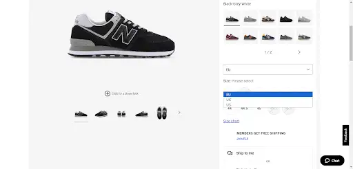 footlocker website localization chart to determine which size will fit you best