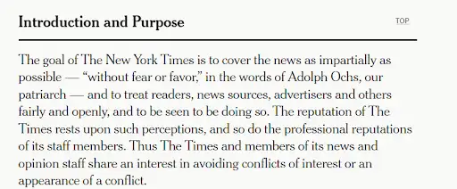 The New York Times example of a serious tone of voice
